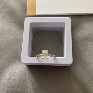 Emerald Cut Sterling Silver Engagement Ring Size 4